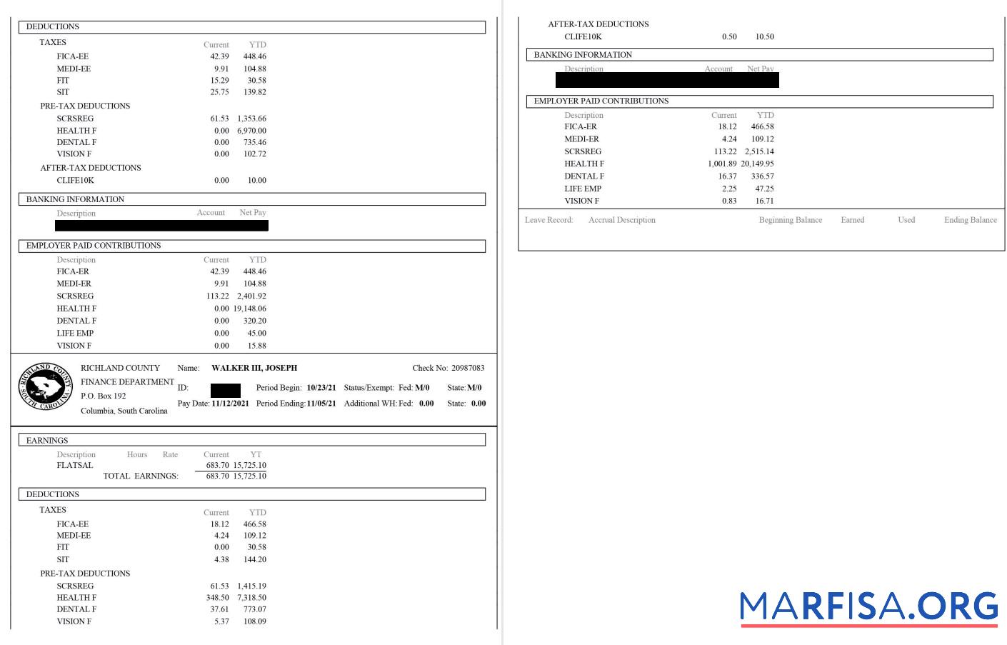 Downloadable Richland County Paystub real example